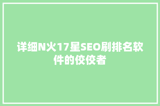 详细N火17星SEO刷排名软件的佼佼者