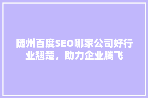 随州百度SEO哪家公司好行业翘楚，助力企业腾飞