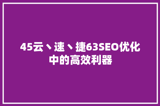 45云丶速丶捷63SEO优化中的高效利器