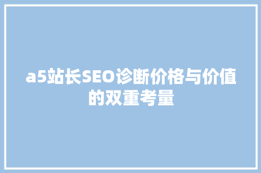 a5站长SEO诊断价格与价值的双重考量