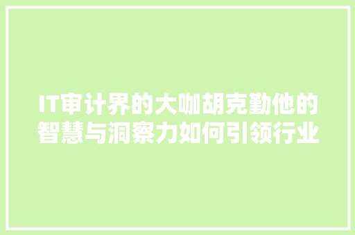 IT审计界的大咖胡克勤他的智慧与洞察力如何引领行业