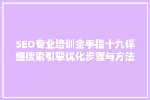 SEO专业培训金手指十九详细搜索引擎优化步骤与方法