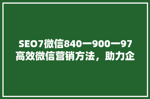 SEO7微信840一900一97高效微信营销方法，助力企业腾飞