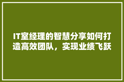 IT室经理的智慧分享如何打造高效团队，实现业绩飞跃！ 缓存Redis