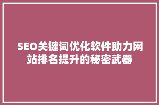 SEO关键词优化软件助力网站排名提升的秘密武器