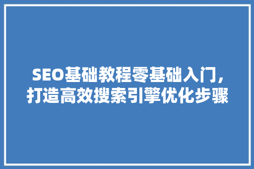 SEO基础教程零基础入门，打造高效搜索引擎优化步骤