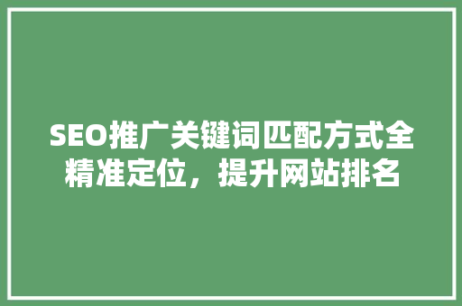 SEO推广关键词匹配方式全精准定位，提升网站排名