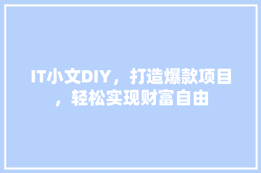 IT小文DIY，打造爆款项目，轻松实现财富自由