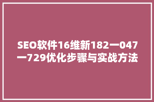 SEO软件16维新182一047一729优化步骤与实战方法全