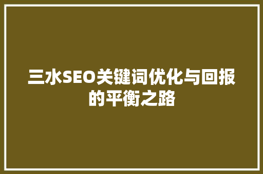 三水SEO关键词优化与回报的平衡之路