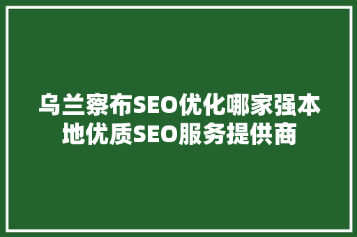 乌兰察布SEO优化哪家强本地优质SEO服务提供商