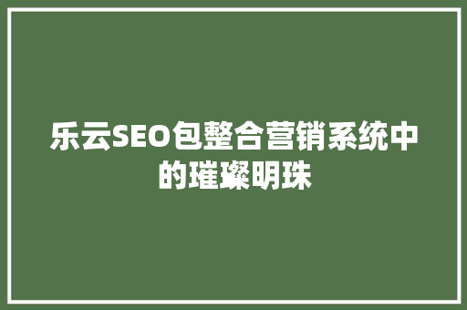 乐云SEO包整合营销系统中的璀璨明珠