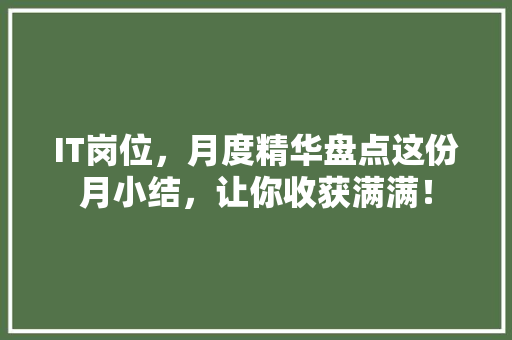IT岗位，月度精华盘点这份月小结，让你收获满满！