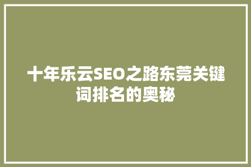 十年乐云SEO之路东莞关键词排名的奥秘