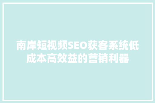 南岸短视频SEO获客系统低成本高效益的营销利器