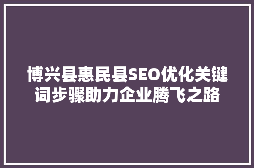 博兴县惠民县SEO优化关键词步骤助力企业腾飞之路