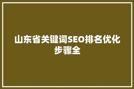 山东省关键词SEO排名优化步骤全