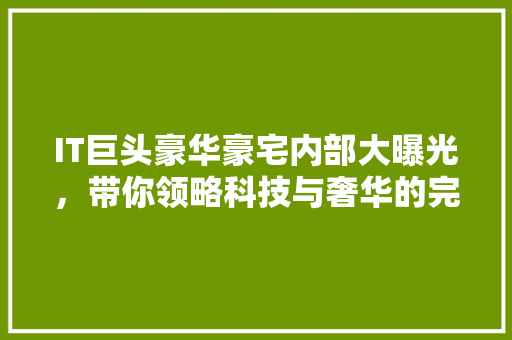 IT巨头豪华豪宅内部大曝光，带你领略科技与奢华的完美融合！