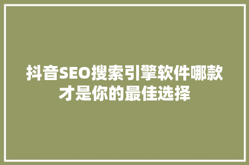 抖音SEO搜索引擎软件哪款才是你的最佳选择
