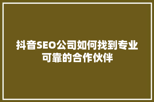 抖音SEO公司如何找到专业可靠的合作伙伴