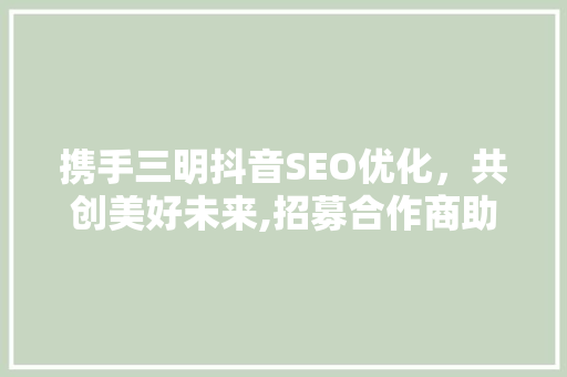 携手三明抖音SEO优化，共创美好未来,招募合作商助力企业腾飞