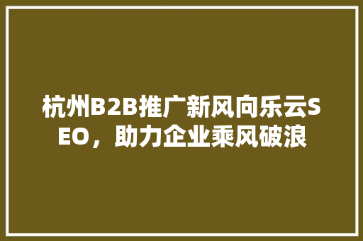 杭州B2B推广新风向乐云SEO，助力企业乘风破浪