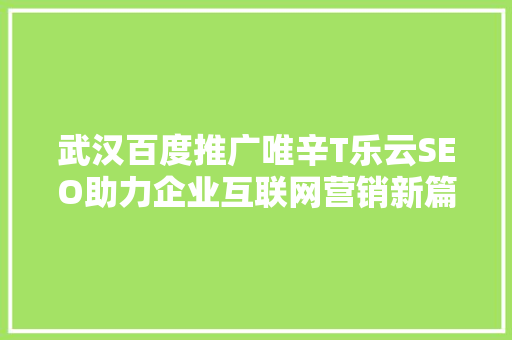 武汉百度推广唯辛T乐云SEO助力企业互联网营销新篇章