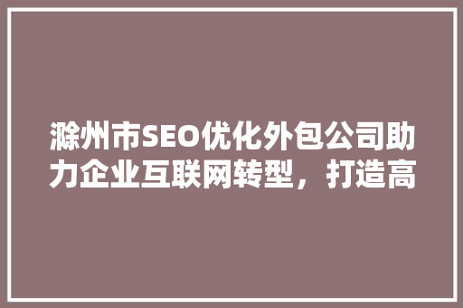 滁州市SEO优化外包公司助力企业互联网转型，打造高效网络营销步骤