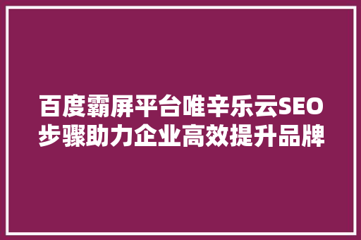 百度霸屏平台唯辛乐云SEO步骤助力企业高效提升品牌影响力