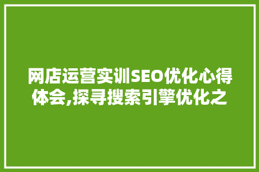 网店运营实训SEO优化心得体会,探寻搜索引擎优化之路