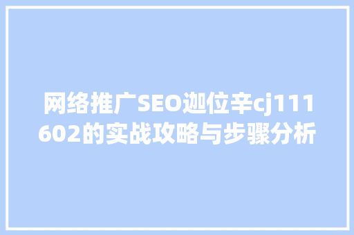 网络推广SEO迦位辛cj111602的实战攻略与步骤分析