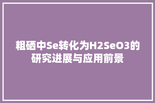 粗硒中Se转化为H2SeO3的研究进展与应用前景