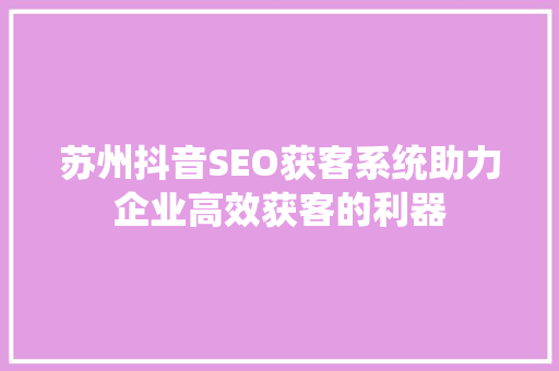 苏州抖音SEO获客系统助力企业高效获客的利器