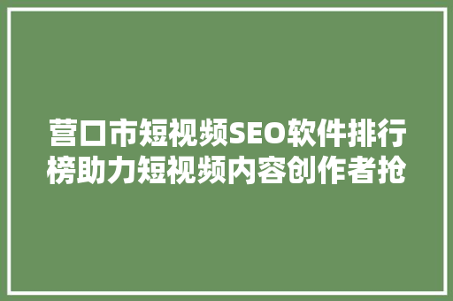 营口市短视频SEO软件排行榜助力短视频内容创作者抢占流量高地