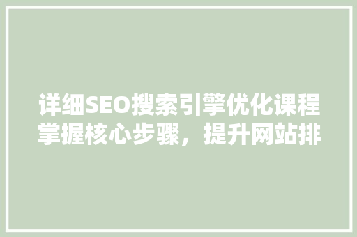 详细SEO搜索引擎优化课程掌握核心步骤，提升网站排名