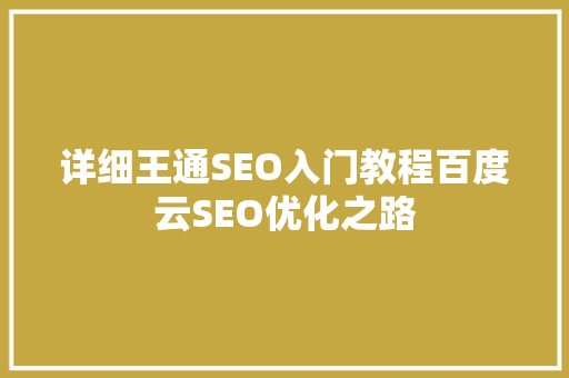 详细王通SEO入门教程百度云SEO优化之路