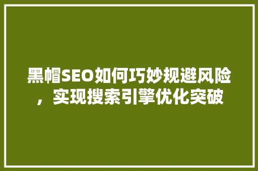 黑帽SEO如何巧妙规避风险，实现搜索引擎优化突破