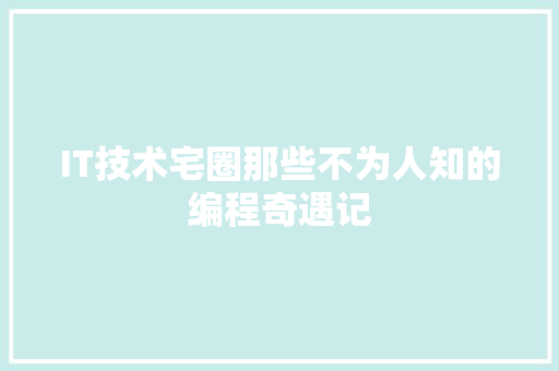 IT技术宅圈那些不为人知的编程奇遇记