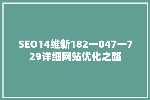 SEO14维新182一047一729详细网站优化之路