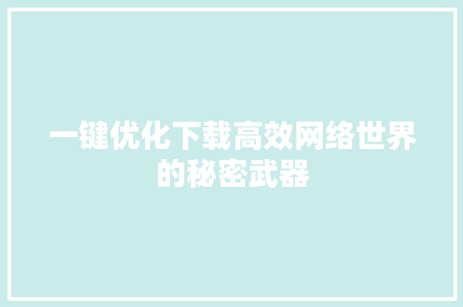 一键优化下载高效网络世界的秘密武器