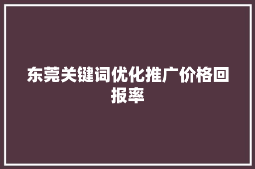 东莞关键词优化推广价格回报率