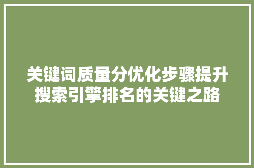 关键词质量分优化步骤提升搜索引擎排名的关键之路