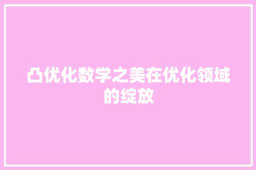 凸优化数学之美在优化领域的绽放