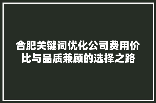 合肥关键词优化公司费用价比与品质兼顾的选择之路