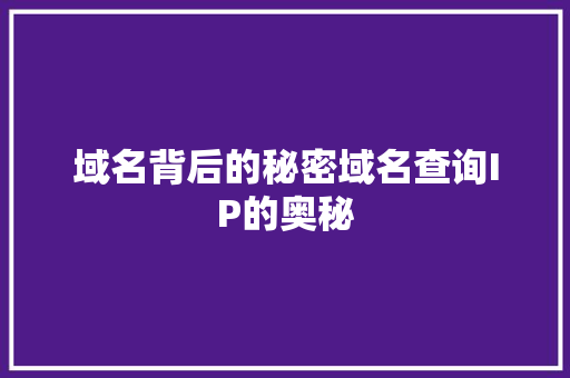 域名背后的秘密域名查询IP的奥秘
