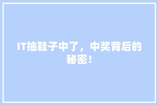 IT抽鞋子中了，中奖背后的秘密！