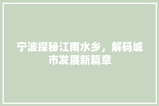 宁波探秘江南水乡，解码城市发展新篇章