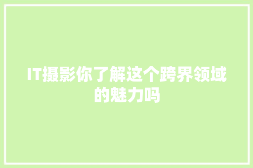 IT摄影你了解这个跨界领域的魅力吗