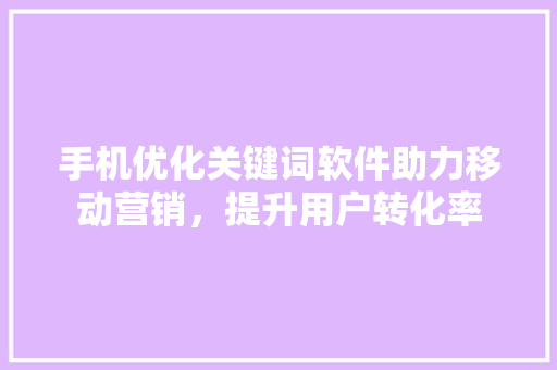 手机优化关键词软件助力移动营销，提升用户转化率