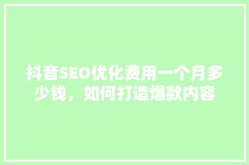 抖音SEO优化费用一个月多少钱，如何打造爆款内容